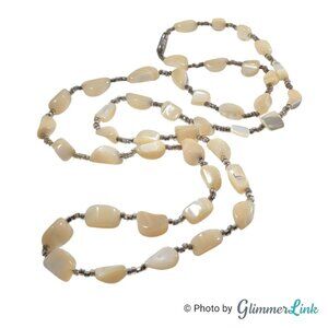 Vintage Long Mother of Pearl Shell Nugget Bead Seed Bead Necklace